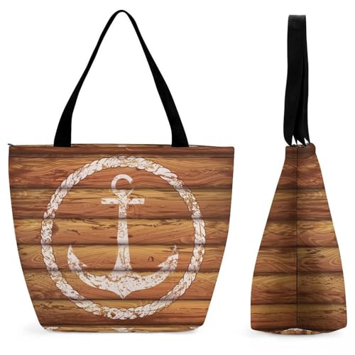 YBQLNP Nautisches Holzbrett Damen Handtasche Shopper Umhängetasche Schultertasche Tragetasche Mit Reißverschluss 28.5x18x32.5cm von YBQLNP
