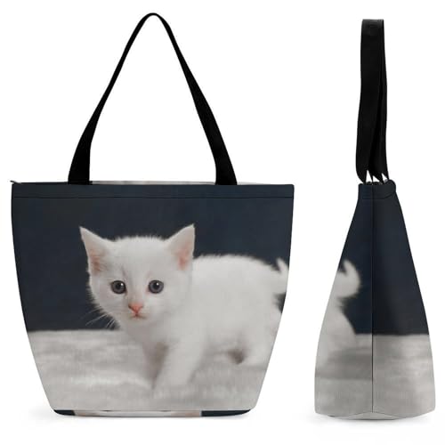 YBQLNP Niedliches Weißes Kätzchen Damen Handtasche Shopper Umhängetasche Schultertasche Tragetasche Mit Reißverschluss 28.5x18x32.5cm YBQLNP Niedliches Weißes Kätzchen Damen Handtasche Shopper Umhängetasche Schultertasche Tragetasche Mit Reißverschluss 28.5x18x32.5cm von YBQLNP