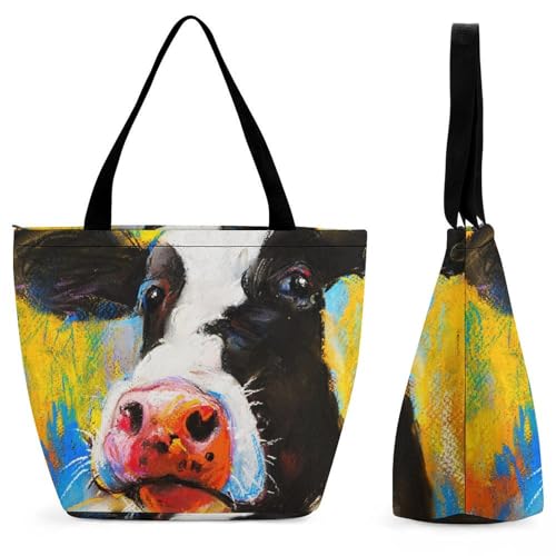 YBQLNP Ölgemälde Kuh Damen Handtasche Shopper Umhängetasche Schultertasche Tragetasche Mit Reißverschluss 28.5x18x32.5cm YBQLNP Ölgemälde Kuh Damen Handtasche Shopper Umhängetasche Schultertasche Tragetasche Mit Reißverschluss 28.5x18x32.5cm von YBQLNP