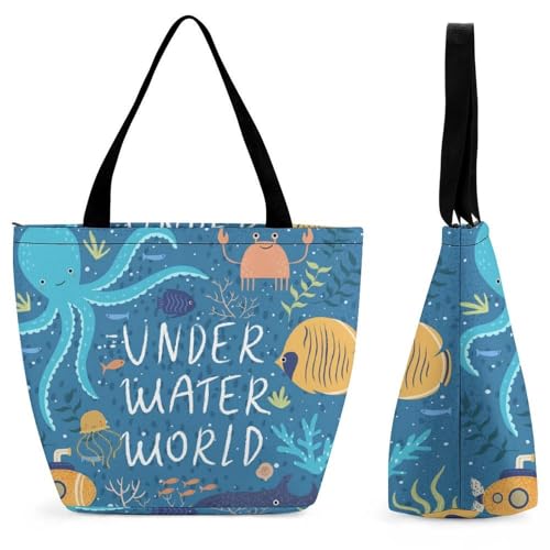 YBQLNP Oktopus-Krabbe Damen Handtasche Shopper Umhängetasche Schultertasche Tragetasche Mit Reißverschluss 28.5x18x32.5cm von YBQLNP