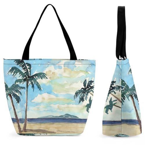 YBQLNP Palme Damen Handtasche Shopper Umhängetasche Schultertasche Tragetasche Mit Reißverschluss 28.5x18x32.5cm von YBQLNP