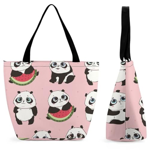 YBQLNP Panda-Wassermelone Damen Handtasche Shopper Umhängetasche Schultertasche Tragetasche Mit Reißverschluss 28.5x18x32.5cm von YBQLNP