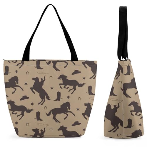 YBQLNP Pferdesc� Damen Handtasche Shopper Umhängetasche Schultertasche Tragetasche Mit Reißverschluss 28.5x18x32.5cm von YBQLNP