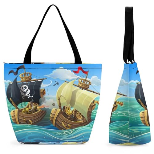 YBQLNP Piratenschiff Damen Handtasche Shopper Umhängetasche Schultertasche Tragetasche Mit Reißverschluss 28.5x18x32.5cm YBQLNP Piratenschiff Damen Handtasche Shopper Umhängetasche Schultertasche Tragetasche Mit Reißverschluss 28.5x18x32.5cm von YBQLNP