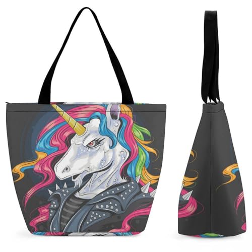 YBQLNP Punk-Einhorn Damen Handtasche Shopper Umhängetasche Schultertasche Tragetasche Mit Reißverschluss 28.5x18x32.5cm von YBQLNP