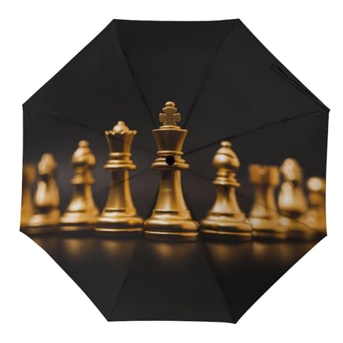 YBQLNP Regenschirm Sturmfest Schach Automatik Taschenschirm Mit Schirmtasche Uv Faltbarer Regenschirm von YBQLNP