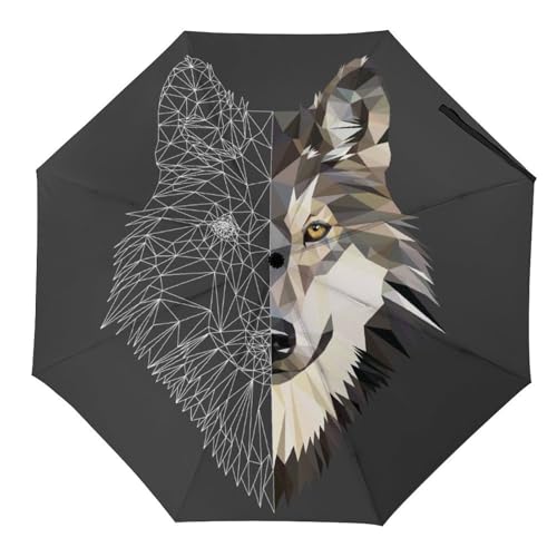 YBQLNP Regenschirm Sturmfest Wolf Automatik Taschenschirm Mit Schirmtasche Uv Faltbarer Regenschirm von YBQLNP