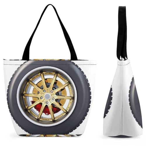 YBQLNP Reifen Damen Handtasche Shopper Umhängetasche Schultertasche Tragetasche Mit Reißverschluss 28.5x18x32.5cm von YBQLNP