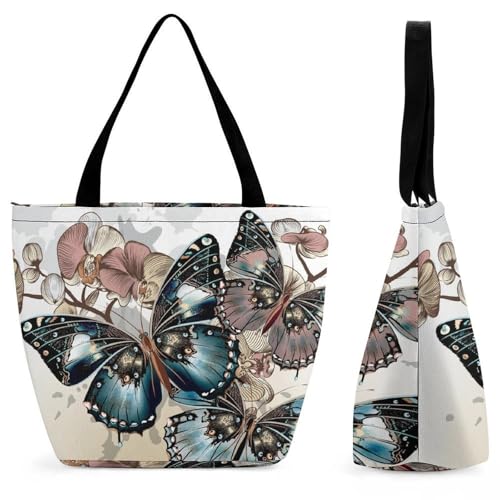 YBQLNP Retro-Schmetterling Damen Handtasche Shopper Umhängetasche Schultertasche Tragetasche Mit Reißverschluss 28.5x18x32.5cm von YBQLNP