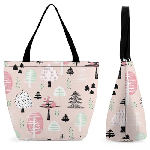 YBQLNP Rosa Bäume Damen Handtasche Shopper Umhängetasche Schultertasche Tragetasche Mit Reißverschluss 28.5x18x32.5cm von YBQLNP