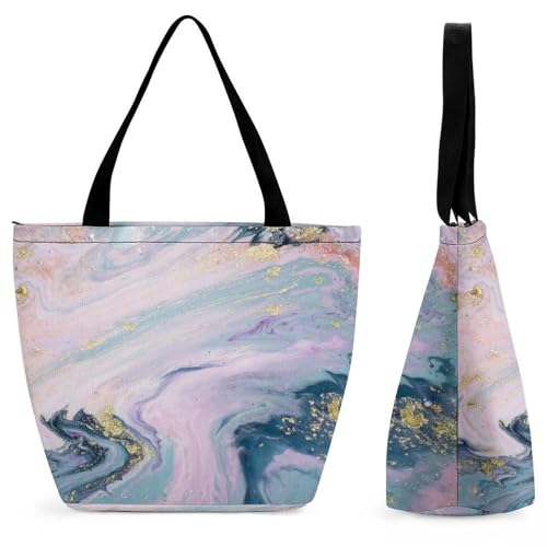 YBQLNP Rosa-Blaue Murmel Damen Handtasche Shopper Umhängetasche Schultertasche Tragetasche Mit Reißverschluss 28.5x18x32.5cm von YBQLNP