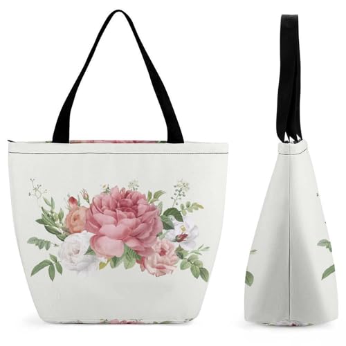 YBQLNP Rosa Blume Damen Handtasche Shopper Umhängetasche Schultertasche Tragetasche Mit Reißverschluss 28.5x18x32.5cm von YBQLNP