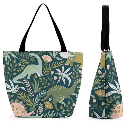 YBQLNP Rosa Dinosaurier Damen Handtasche Shopper Umhängetasche Schultertasche Tragetasche Mit Reißverschluss 28.5x18x32.5cm von YBQLNP