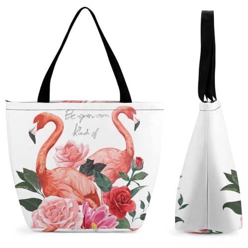 YBQLNP Rosa Flamingo Damen Handtasche Shopper Umhängetasche Schultertasche Tragetasche Mit Reißverschluss 28.5x18x32.5cm von YBQLNP