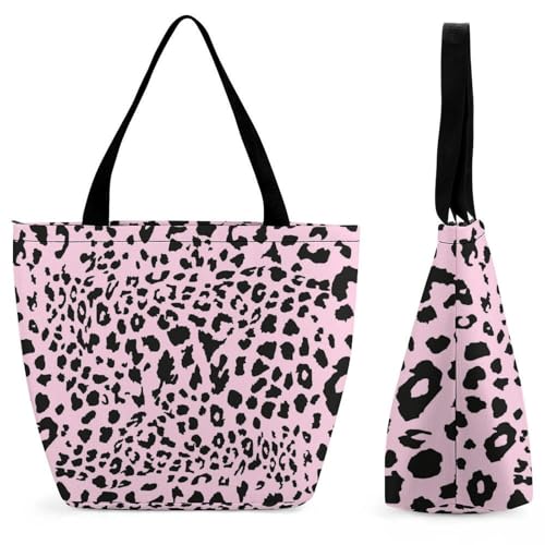 YBQLNP Rosa Leopard Damen Handtasche Shopper Umhängetasche Schultertasche Tragetasche Mit Reißverschluss 28.5x18x32.5cm von YBQLNP
