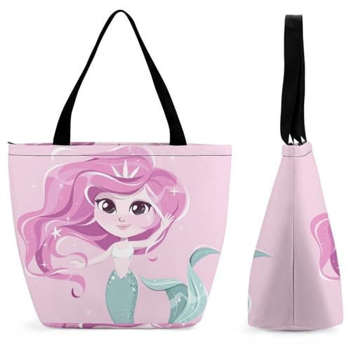 YBQLNP Rosa Meerjungfrauen-Mädchen Damen Handtasche Shopper Umhängetasche Schultertasche Tragetasche Mit Reißverschluss 28.5x18x32.5cm von YBQLNP