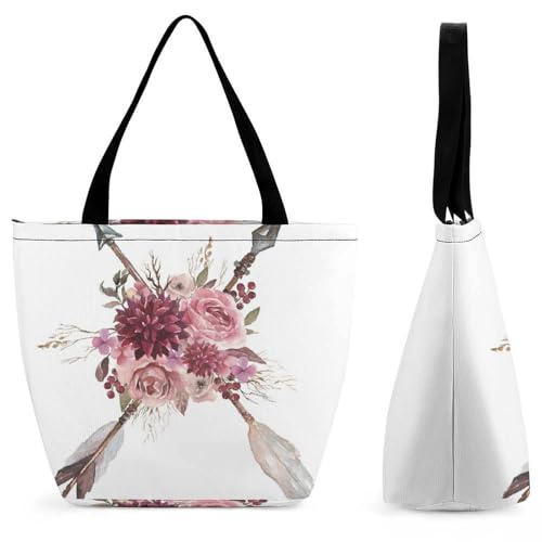 YBQLNP Rosa Rosen Damen Handtasche Shopper Umhängetasche Schultertasche Tragetasche Mit Reißverschluss 28.5x18x32.5cm von YBQLNP