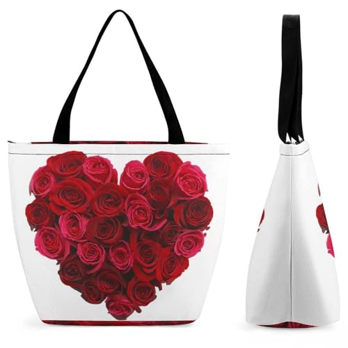 YBQLNP Rote Rosen Damen Handtasche Shopper Umhängetasche Schultertasche Tragetasche Mit Reißverschluss 28.5x18x32.5cm von YBQLNP