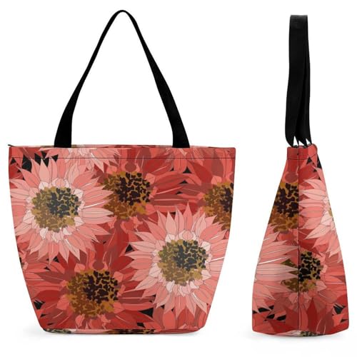 YBQLNP Rote Sonnenblumen Damen Handtasche Shopper Umhängetasche Schultertasche Tragetasche Mit Reißverschluss 28.5x18x32.5cm von YBQLNP