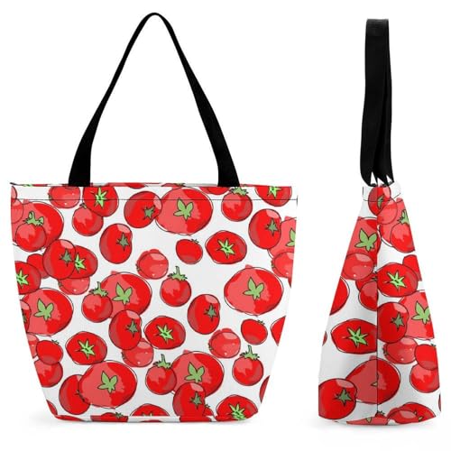 YBQLNP Rote Tomaten Damen Handtasche Shopper Umhängetasche Schultertasche Tragetasche Mit Reißverschluss 28.5x18x32.5cm von YBQLNP