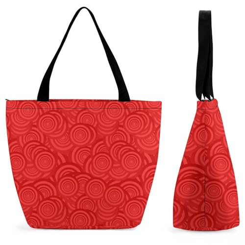 YBQLNP Roter Kreis Damen Handtasche Shopper Umhängetasche Schultertasche Tragetasche Mit Reißverschluss 28.5x18x32.5cm von YBQLNP
