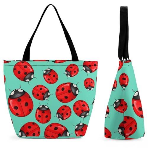 YBQLNP Roter Marienkäfer Damen Handtasche Shopper Umhängetasche Schultertasche Tragetasche Mit Reißverschluss 28.5x18x32.5cm von YBQLNP