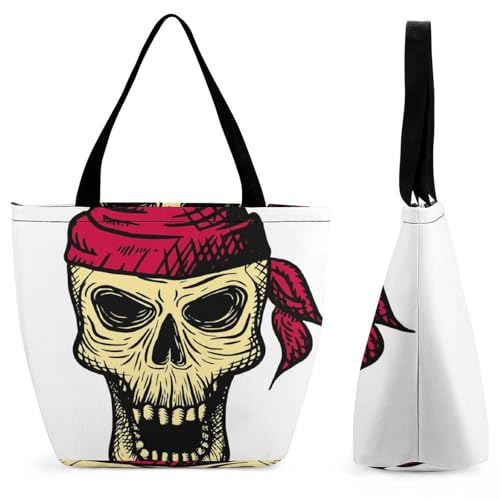 YBQLNP Roter Schal Totenkopf Damen Handtasche Shopper Umhängetasche Schultertasche Tragetasche Mit Reißverschluss 28.5x18x32.5cm von YBQLNP