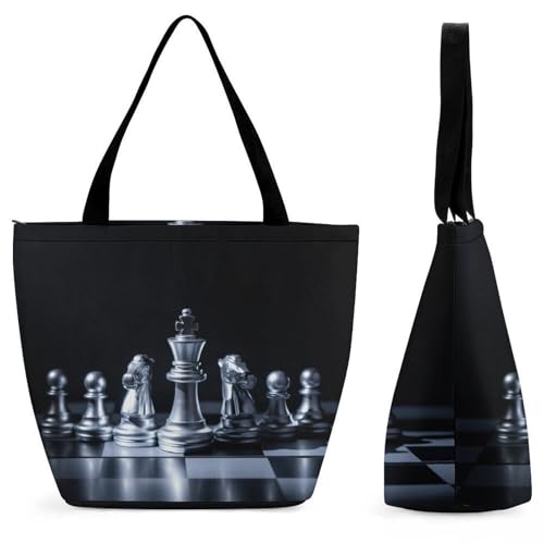 YBQLNP Schach Damen Handtasche Shopper Umhängetasche Schultertasche Tragetasche Mit Reißverschluss 28.5x18x32.5cm von YBQLNP