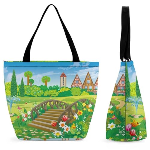 YBQLNP Schmetterlinge Blumen Damen Handtasche Shopper Umhängetasche Schultertasche Tragetasche Mit Reißverschluss 28.5x18x32.5cm von YBQLNP