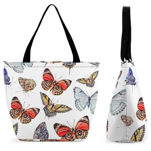 YBQLNP Schmetterlinge Damen Handtasche Shopper Umhängetasche Schultertasche Tragetasche Mit Reißverschluss 28.5x18x32.5cm von YBQLNP
