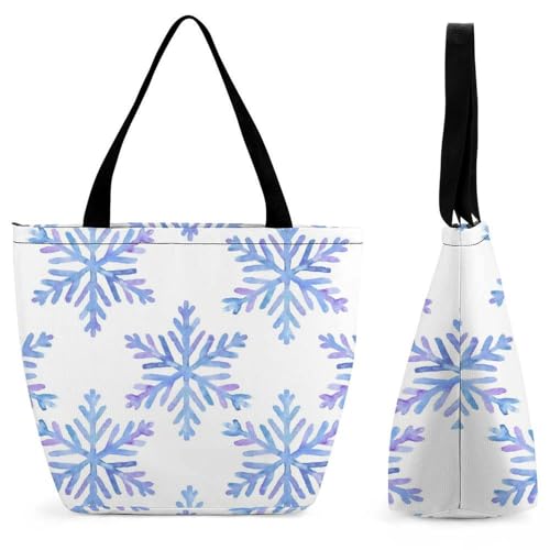 YBQLNP Schneeflocke Damen Handtasche Shopper Umhängetasche Schultertasche Tragetasche Mit Reißverschluss 28.5x18x32.5cm von YBQLNP