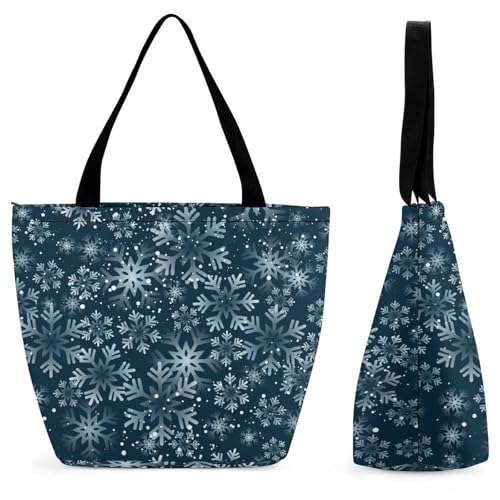 YBQLNP Schneeflocken Damen Handtasche Shopper Umhängetasche Schultertasche Tragetasche Mit Reißverschluss 28.5x18x32.5cm von YBQLNP