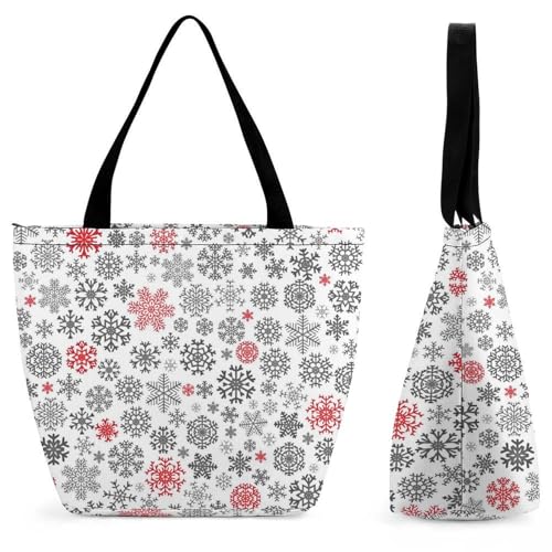 YBQLNP Schneeflocken Damen Handtasche Shopper Umhängetasche Schultertasche Tragetasche Mit Reißverschluss 28.5x18x32.5cm von YBQLNP