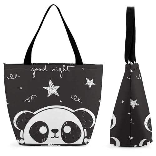 YBQLNP Schwarz-Weißer Panda Damen Handtasche Shopper Umhängetasche Schultertasche Tragetasche Mit Reißverschluss 28.5x18x32.5cm von YBQLNP