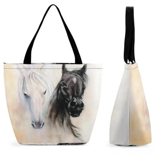 YBQLNP Schwarz-Weißes Damen Handtasche Shopper Umhängetasche Schultertasche Tragetasche Mit Reißverschluss 28.5x18x32.5cm von YBQLNP