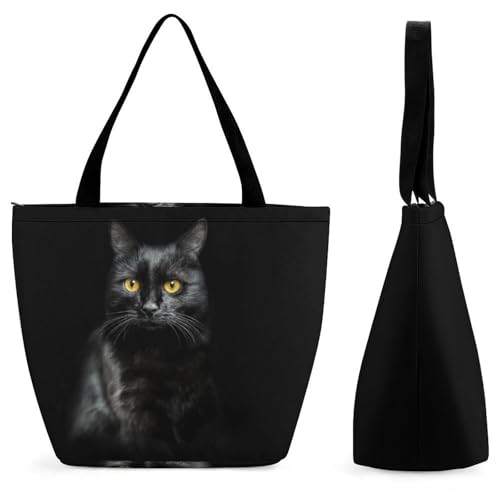 YBQLNP Schwarze Katze Damen Handtasche Shopper Umhängetasche Schultertasche Tragetasche Mit Reißverschluss 28.5x18x32.5cm YBQLNP Schwarze Katze Damen Handtasche Shopper Umhängetasche Schultertasche Tragetasche Mit Reißverschluss 28.5x18x32.5cm von YBQLNP