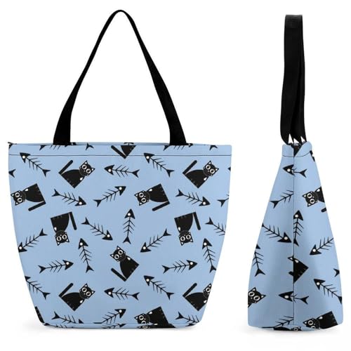 YBQLNP Schwarze Katze Damen Handtasche Shopper Umhängetasche Schultertasche Tragetasche Mit Reißverschluss 28.5x18x32.5cm von YBQLNP