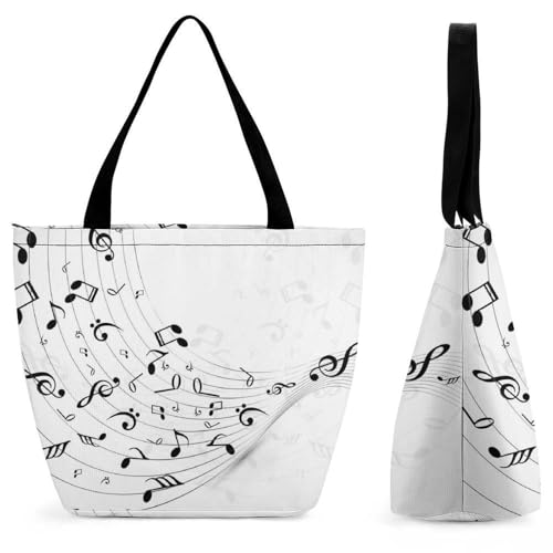 YBQLNP Schwarze Noten Damen Handtasche Shopper Umhängetasche Schultertasche Tragetasche Mit Reißverschluss 28.5x18x32.5cm von YBQLNP