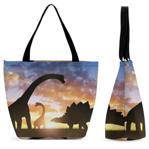 YBQLNP Schwarzer Dinosaurier Damen Handtasche Shopper Umhängetasche Schultertasche Tragetasche Mit Reißverschluss 28.5x18x32.5cm von YBQLNP