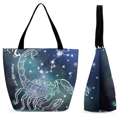 YBQLNP Skorpion-Sternzeichen Damen Handtasche Shopper Umhängetasche Schultertasche Tragetasche Mit Reißverschluss 28.5x18x32.5cm von YBQLNP