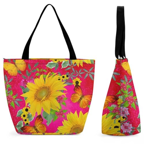 YBQLNP Sonnenblume Damen Handtasche Shopper Umhängetasche Schultertasche Tragetasche Mit Reißverschluss 28.5x18x32.5cm von YBQLNP