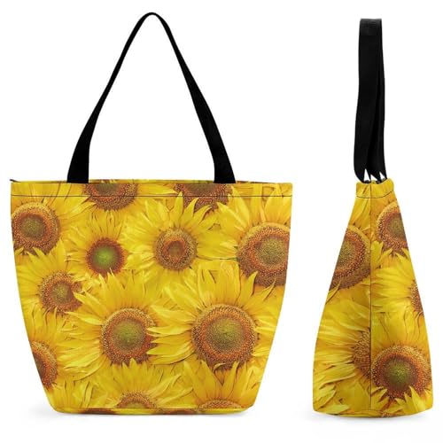 YBQLNP Sonnenblume Damen Handtasche Shopper Umhängetasche Schultertasche Tragetasche Mit Reißverschluss 28.5x18x32.5cm von YBQLNP