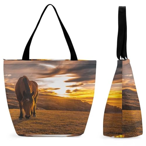 YBQLNP Sonnenuntergang Damen Handtasche Shopper Umhängetasche Schultertasche Tragetasche Mit Reißverschluss 28.5x18x32.5cm von YBQLNP