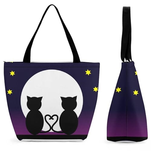 YBQLNP Stern-Mond-Katze Damen Handtasche Shopper Umhängetasche Schultertasche Tragetasche Mit Reißverschluss 28.5x18x32.5cm YBQLNP Stern-Mond-Katze Damen Handtasche Shopper Umhängetasche Schultertasche Tragetasche Mit Reißverschluss 28.5x18x32.5cm von YBQLNP