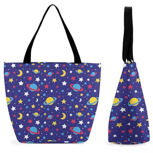 YBQLNP Sterne Mond Planet Damen Handtasche Shopper Umhängetasche Schultertasche Tragetasche Mit Reißverschluss 28.5x18x32.5cm YBQLNP Sterne Mond Planet Damen Handtasche Shopper Umhängetasche Schultertasche Tragetasche Mit Reißverschluss 28.5x18x32.5cm von YBQLNP