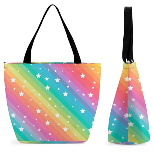 YBQLNP Sterne Regenbogen Damen Handtasche Shopper Umhängetasche Schultertasche Tragetasche Mit Reißverschluss 28.5x18x32.5cm YBQLNP Sterne Regenbogen Damen Handtasche Shopper Umhängetasche Schultertasche Tragetasche Mit Reißverschluss 28.5x18x32.5cm von YBQLNP