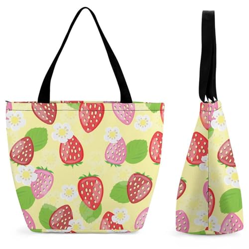YBQLNP Süße Erdbeere Damen Handtasche Shopper Umhängetasche Schultertasche Tragetasche Mit Reißverschluss 28.5x18x32.5cm von YBQLNP