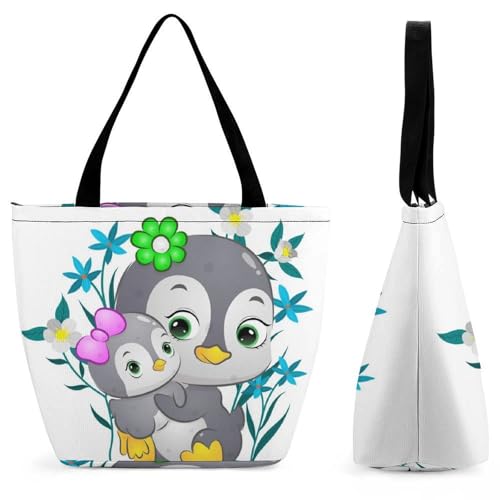 YBQLNP Süße Pinguine Damen Handtasche Shopper Umhängetasche Schultertasche Tragetasche Mit Reißverschluss 28.5x18x32.5cm von YBQLNP