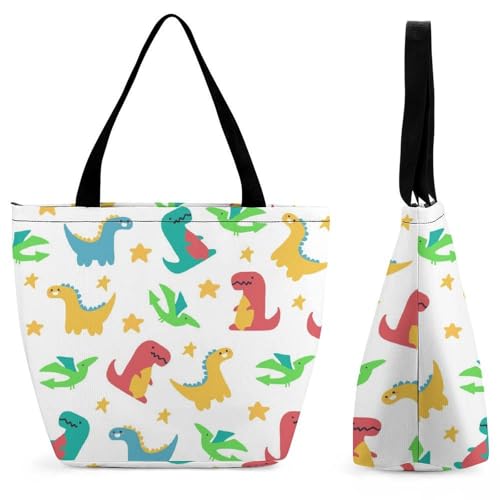 YBQLNP Süßer Dinosaurier Damen Handtasche Shopper Umhängetasche Schultertasche Tragetasche Mit Reißverschluss 28.5x18x32.5cm von YBQLNP