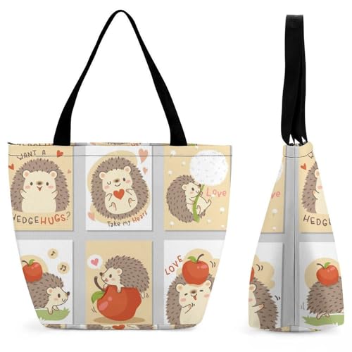 YBQLNP Süßer Igel Damen Handtasche Shopper Umhängetasche Schultertasche Tragetasche Mit Reißverschluss 28.5x18x32.5cm von YBQLNP